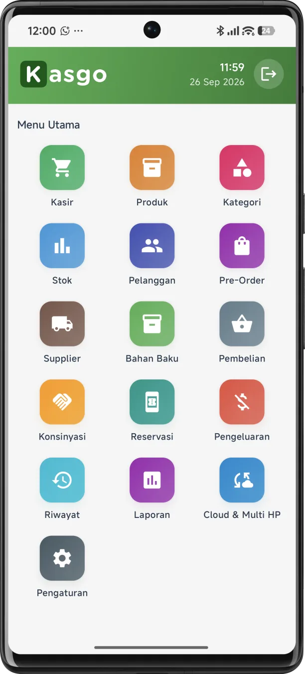 Tampilan aplikasi Kasgo FnB